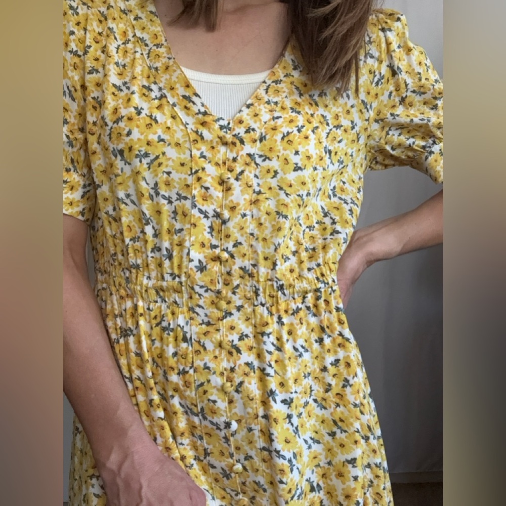 Yellow Floral Puff Sleeve Sundress Size Small